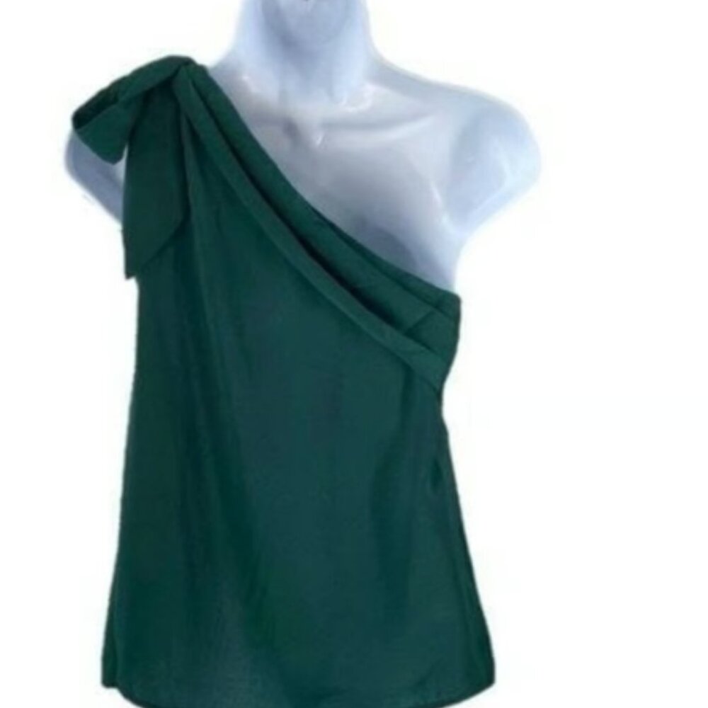 Maryanne One Shoulder Satin Top in Hunter Green Size L